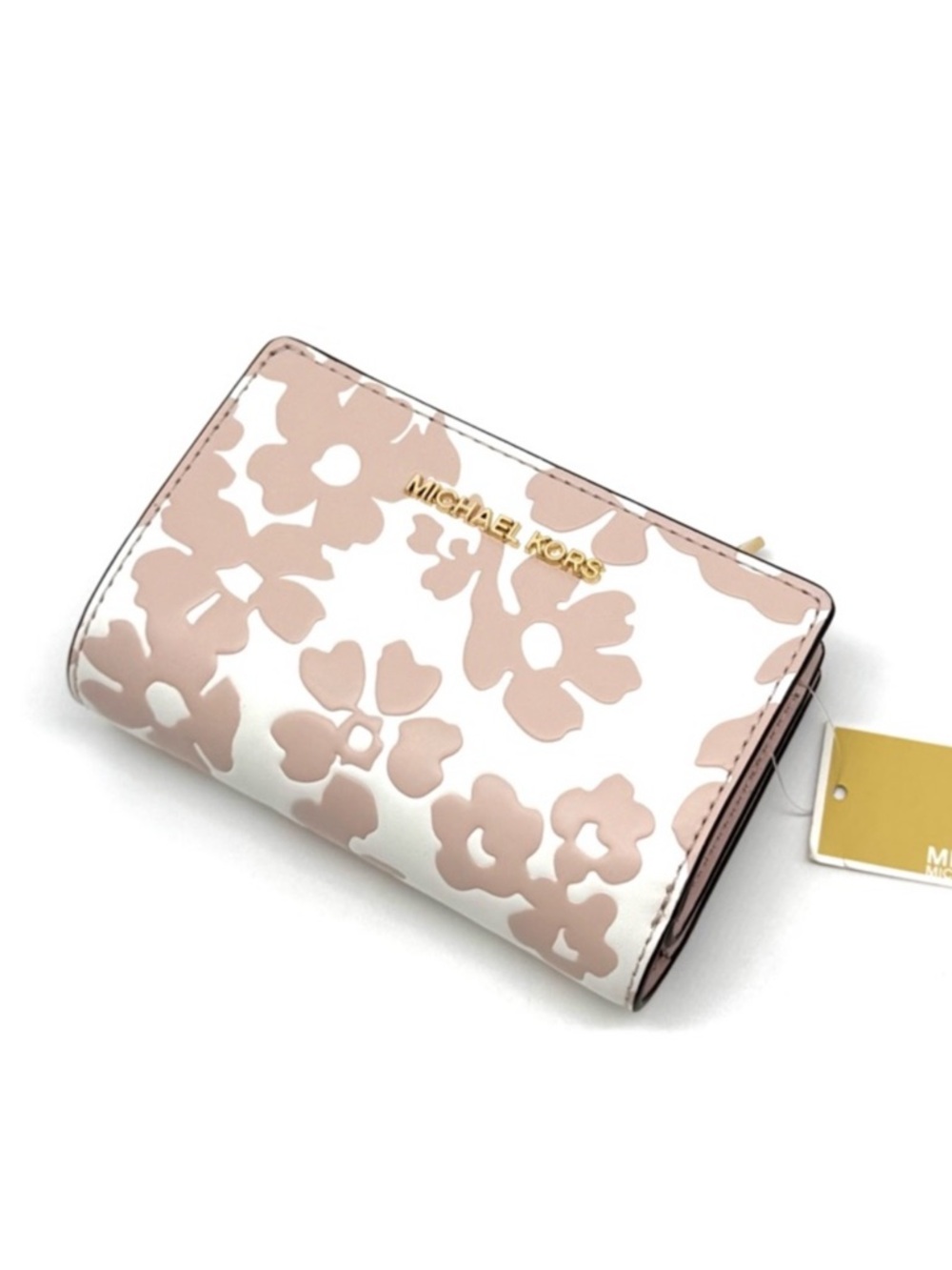 Michael Kors Medium Quilted Bifold Zip Chain Wallet Powder Blush